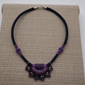 17 Inch Sterling Silver And Cord Handmade Amethyst Stones Necklace B396